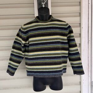 J.Crew Vintage Stripped 100% Lambs Wool Crewneck Sweater Size XL 12-14